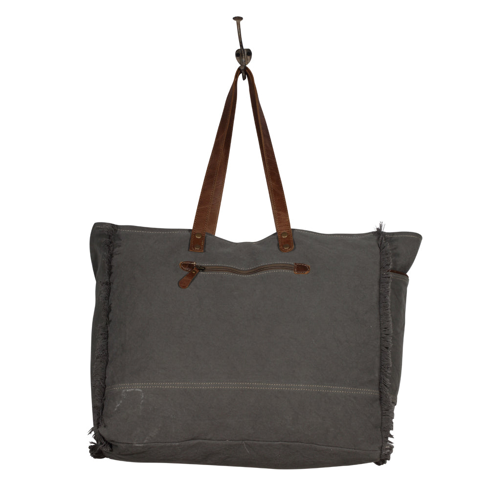 Myra Cosmopolitan Weekender Tote Bag Fringed Edges, Aztec Print Design with Buckle Flap Closure for Travel