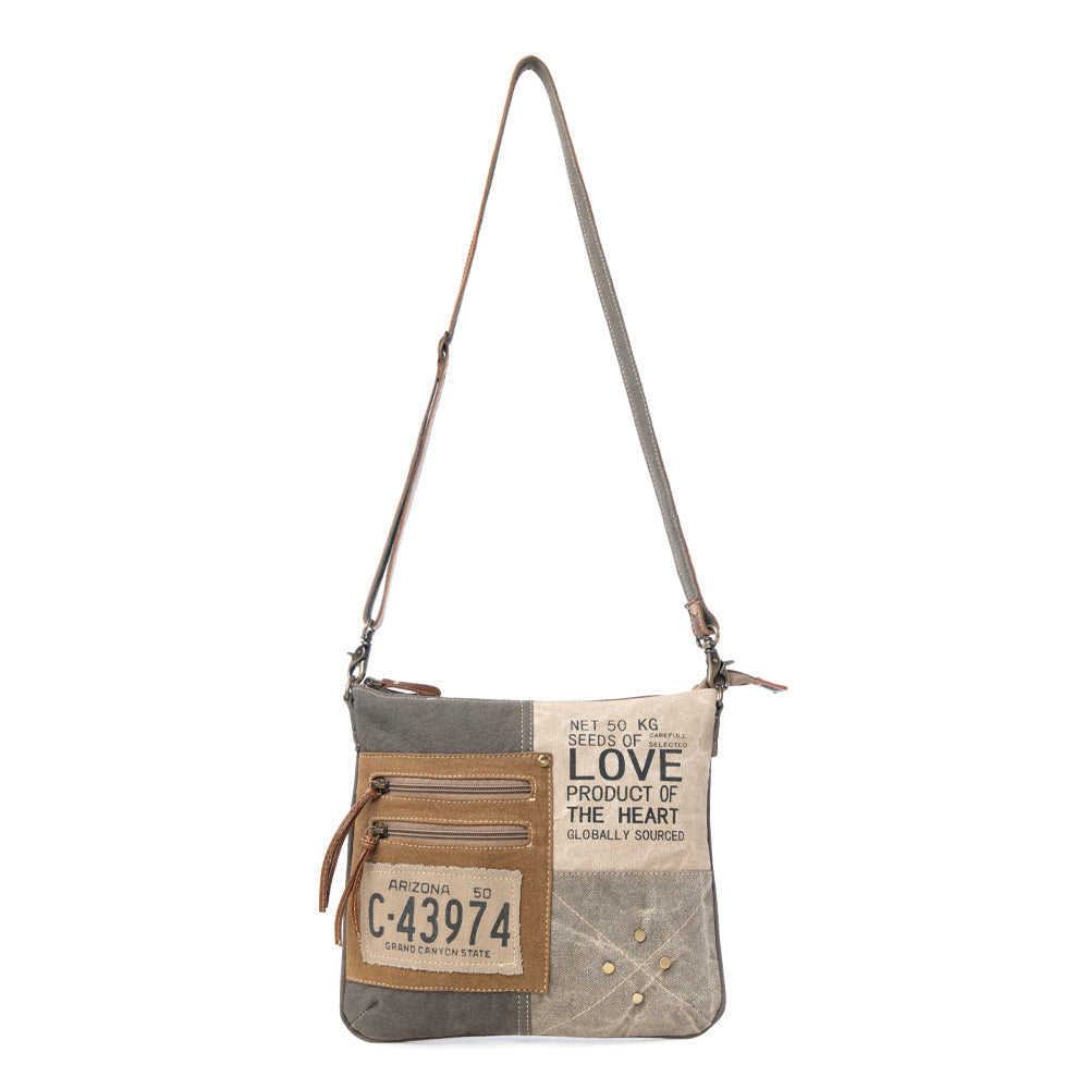 Myra Seeds of Love Crossbody Bag - Vintage Patch Leather Shoulder Bag with Zippered Pockets for Western Style