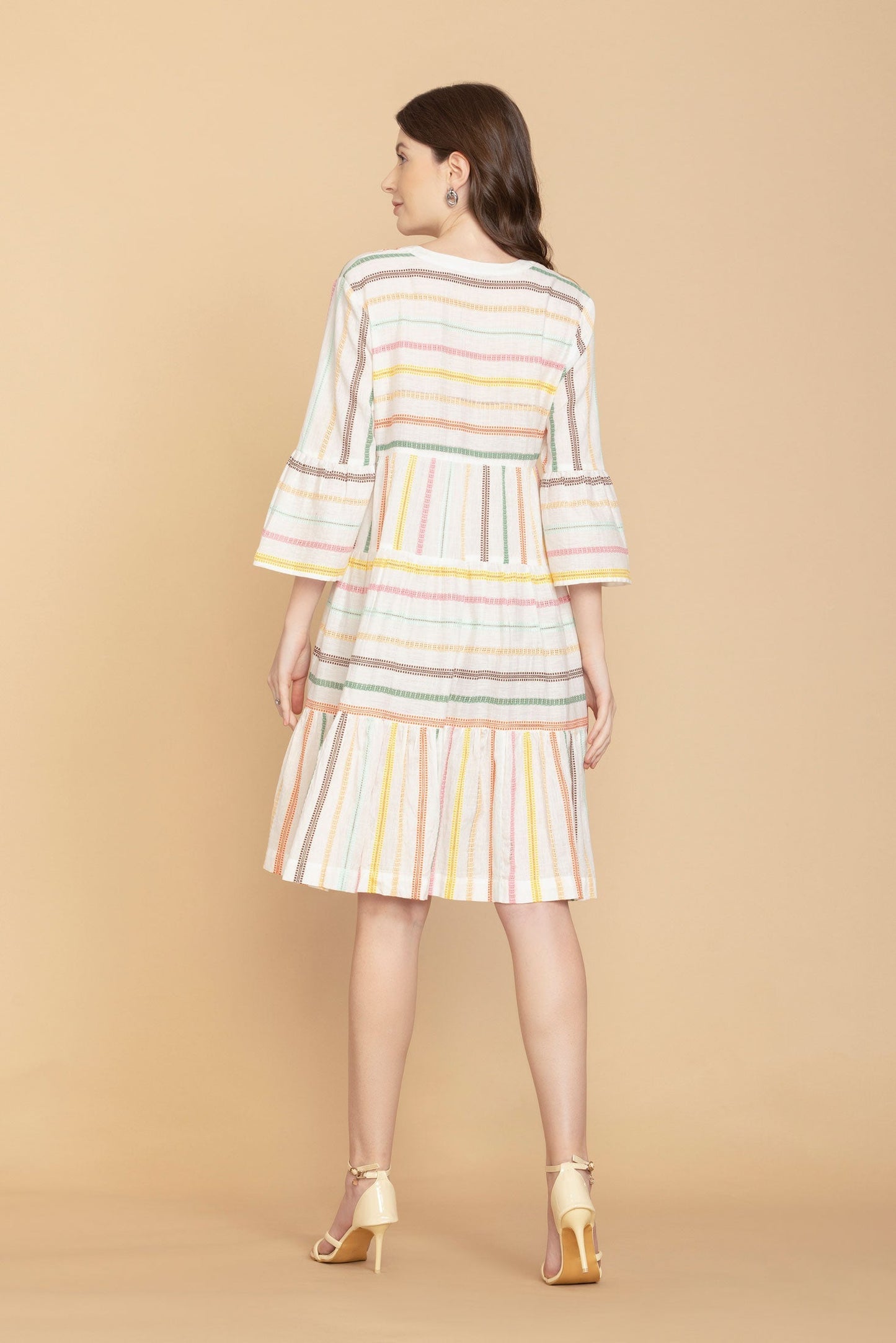 Spring Skies V-Neck Mid-Sleeve Dress