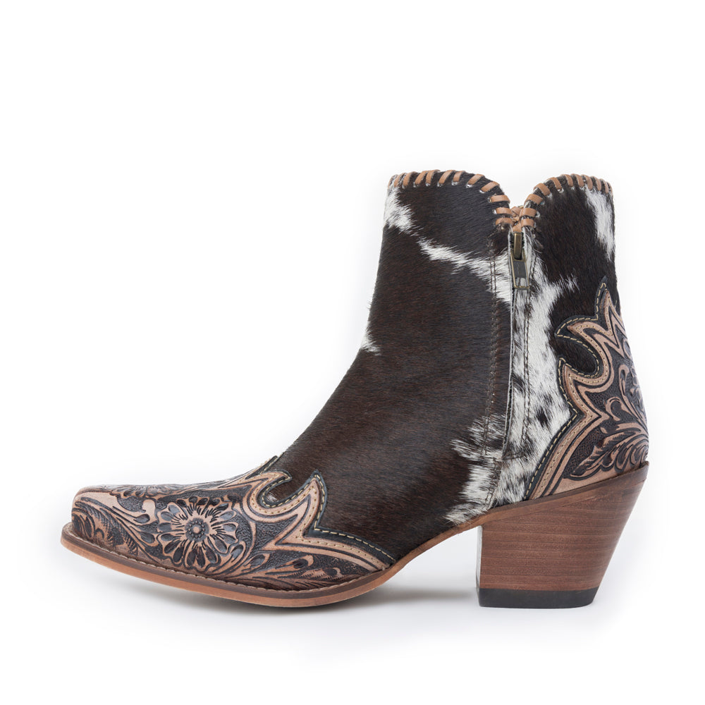 Myra Margie Leather Boots for Women - Hairon Ankle Boots with Handtooled Leather Details for Carnival Sundowns