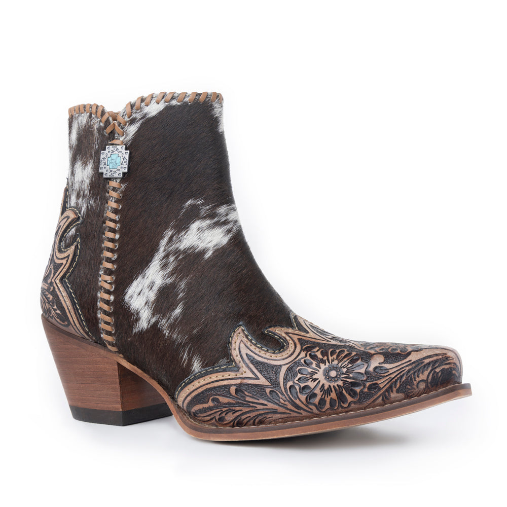 Myra Margie Leather Boots for Women - Hairon Ankle Boots with Handtooled Leather Details for Carnival Sundowns