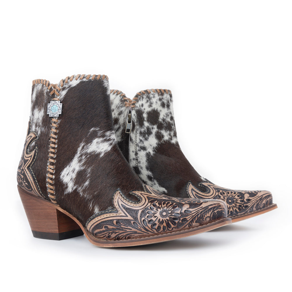 Myra Margie Leather Boots for Women - Hairon Ankle Boots with Handtooled Leather Details for Carnival Sundowns