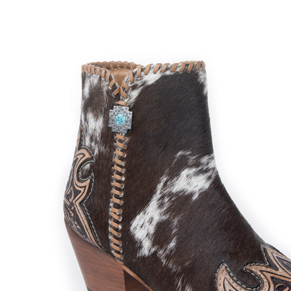 Myra Margie Leather Boots for Women - Hairon Ankle Boots with Handtooled Leather Details for Carnival Sundowns