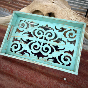 Scroll Carved Decorative Turquoise Tray