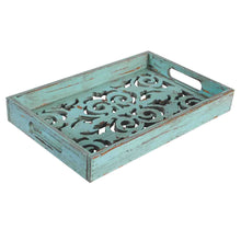 Load image into Gallery viewer, Scroll Carved Decorative Turquoise Tray