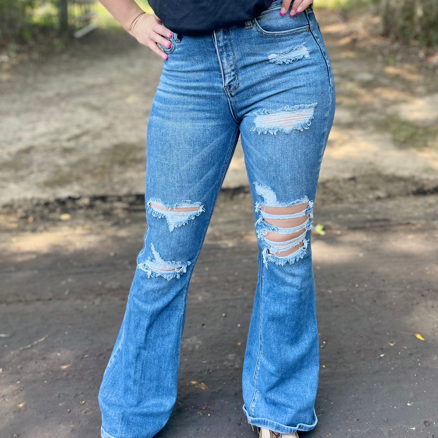 Maxine Distressed Flare Jeans